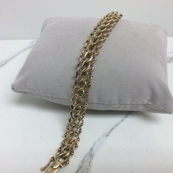 14k Yellow Solid Real Gold Double Circle Link Charm Bracelet 7'' 24.80gr - Picture 1 of 8